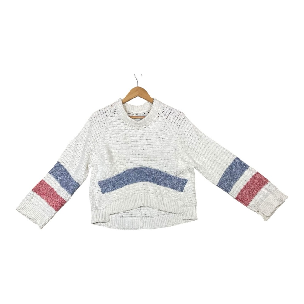 Zadig & Voltaire Women Knit Sweater Bea Openwork Striped White Cropped Size XS - Picture 3 of 15